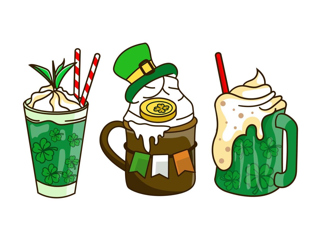 St. Patrick's Day coffee, latte, hot drinks collection cliparts vector