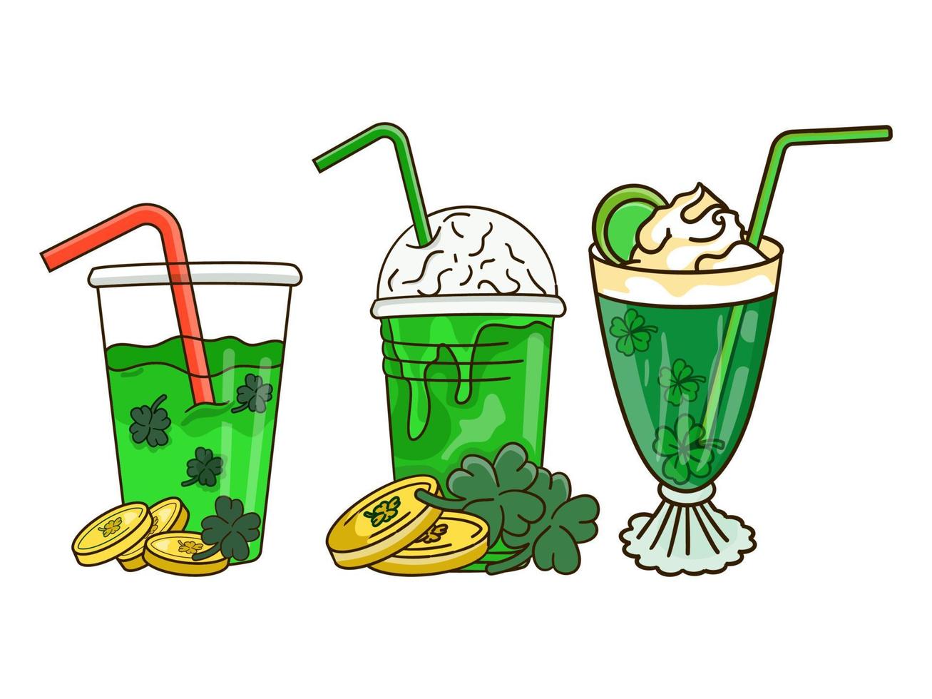 St. Patrick's Day coffee, latte, hot drinks collection cliparts vector