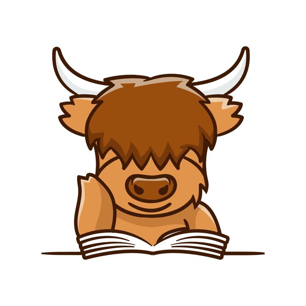 Cute Highland cow cartoon clipart with funny pose vector illustration