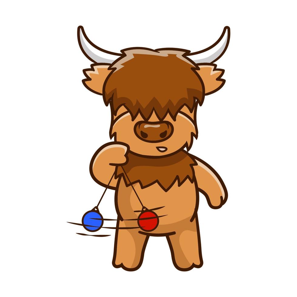 Cute Highland cow cartoon clipart with funny pose vector illustration