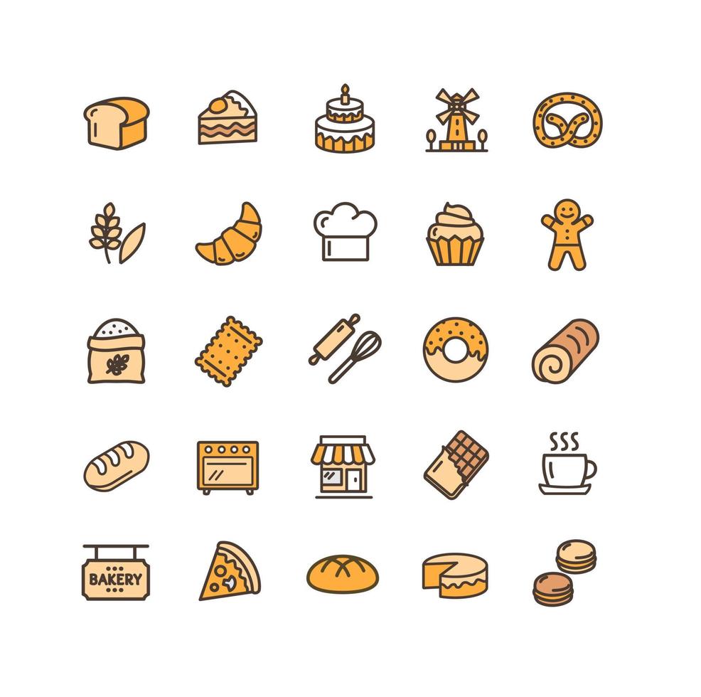 Bakery Sign Color Thin Line Icon Set. Vector