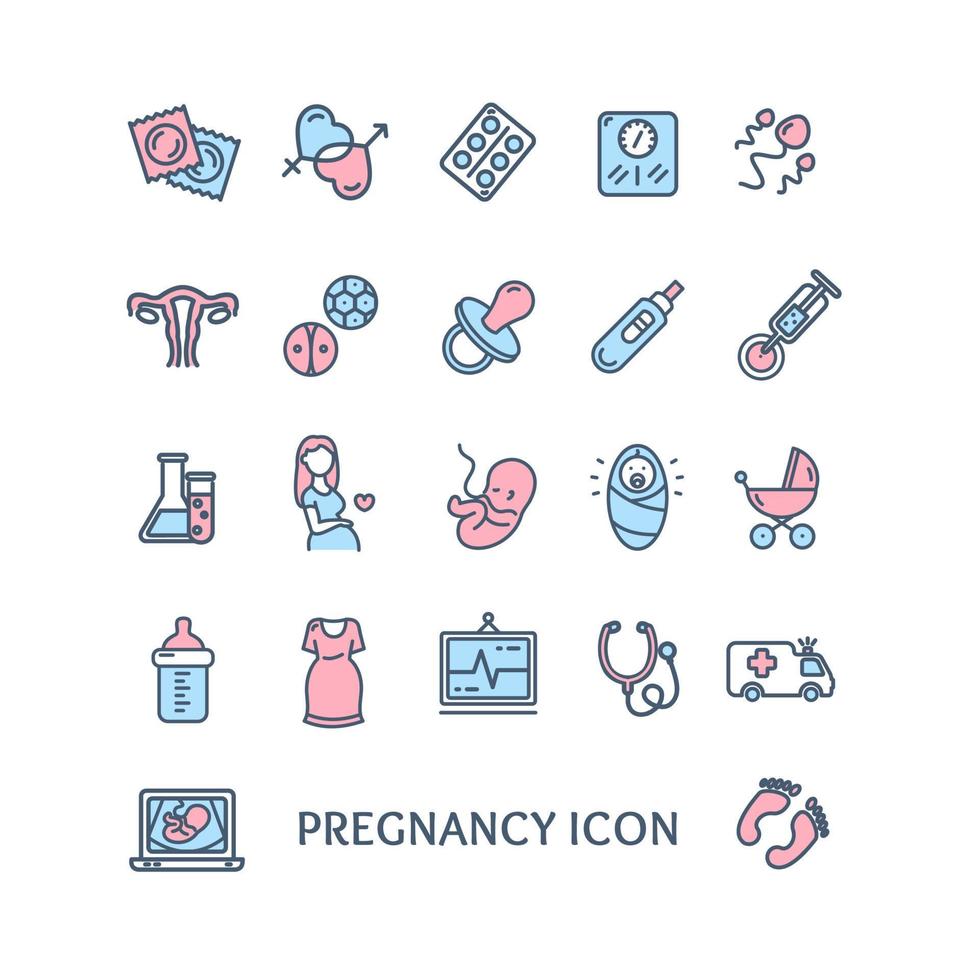 Pregnance Sign Color Thin Line Icon Set. Vector