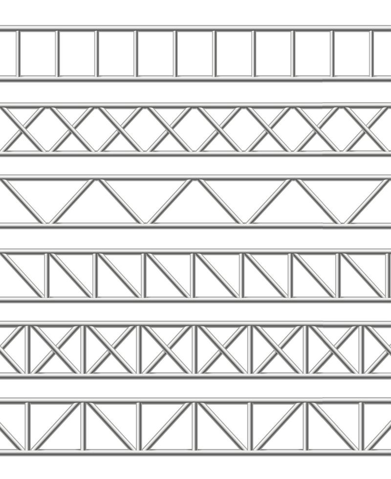 Realistic Detailed 3d Steel Truss Girder Elements Metal Set. Vector