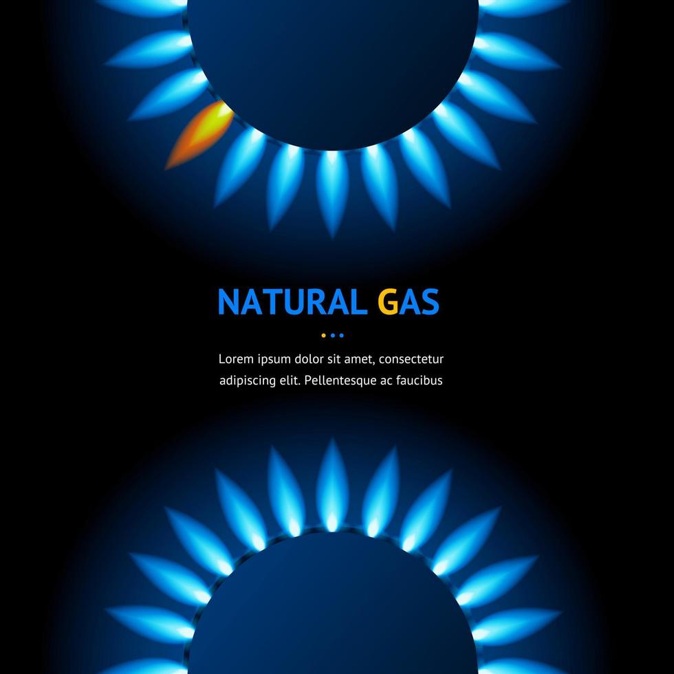 Realistic Detailed 3d Natural Gas Flame Kitchen with Blue Reflections Banner. Vector