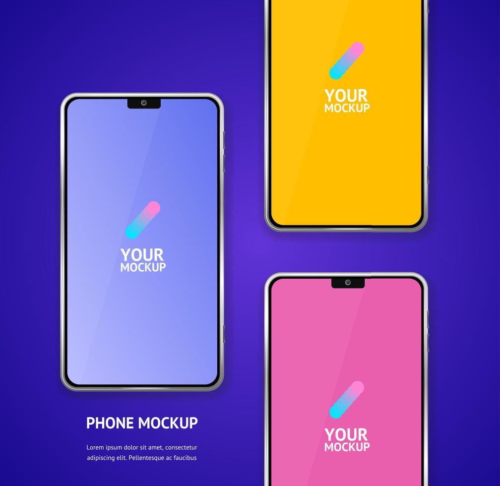Mobile Phones Mockups with Camera Front View Display Template. Vector