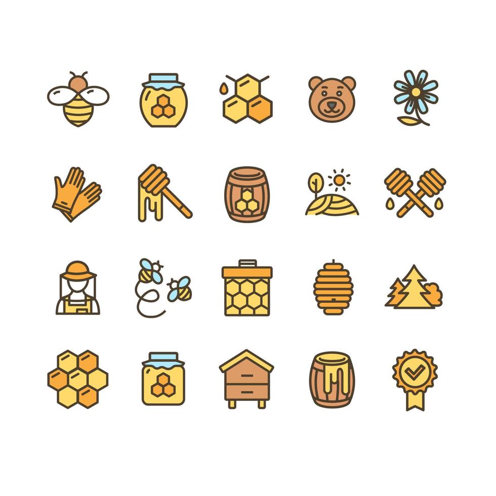 Honey Sign Color Thin Line Icon Set. Vector