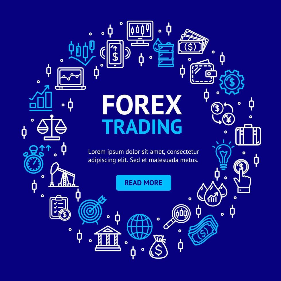 Forex Trading Signs Round Design Template Thin Line Icon Concept. Vector