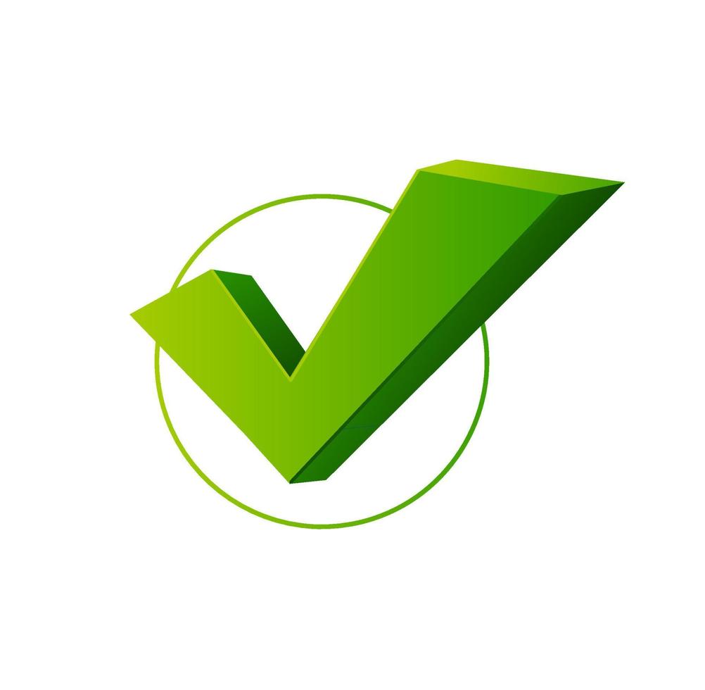 Realistic 3d Detailed Check Mark Yes or Confirmation Green Sign. Vector