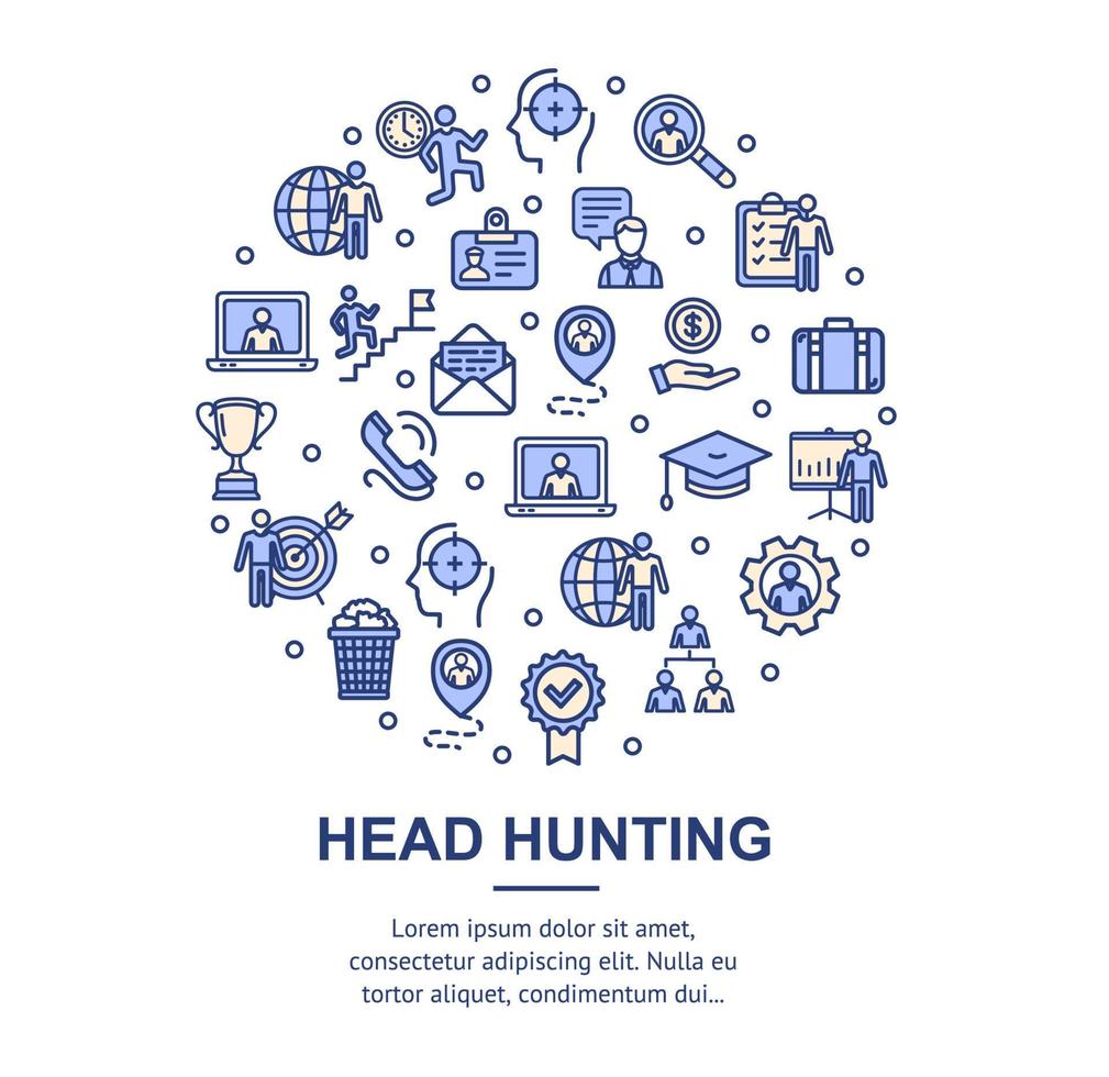 Head Hunting Signs Round Design Template Thin Line Icon Concept. Vector