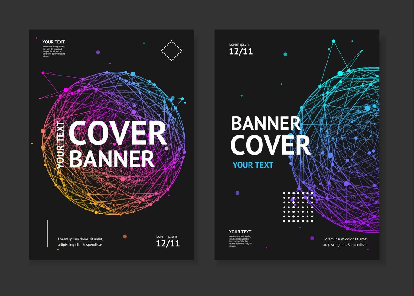 Cover Banner Card Music Placard Set with Abstract Sphere Design Concept. Vector