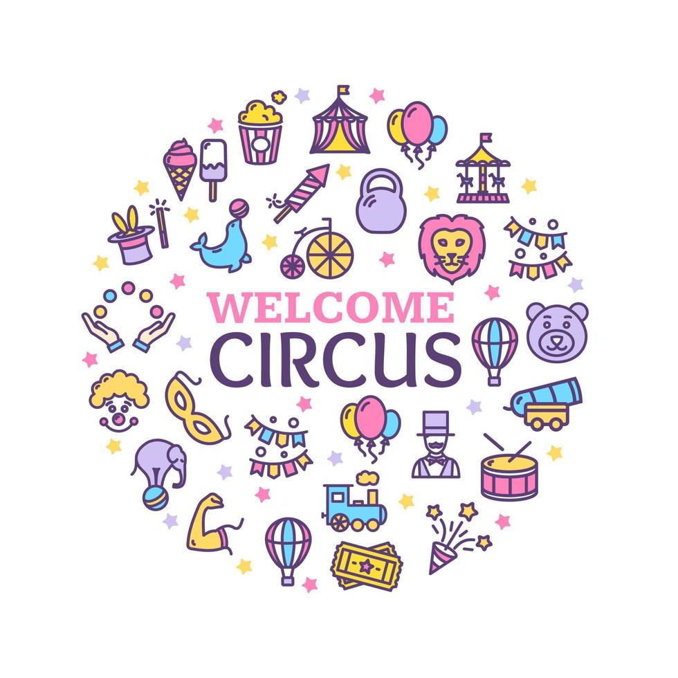 Circus Signs Round Design Template Thin Line Icon Concept. Vector