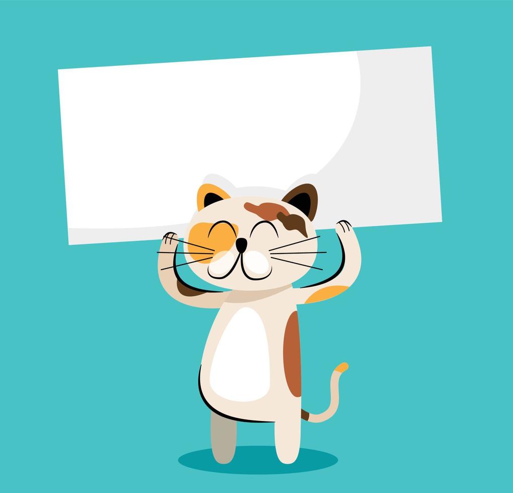 Cute cat holding blank banner vector illustration