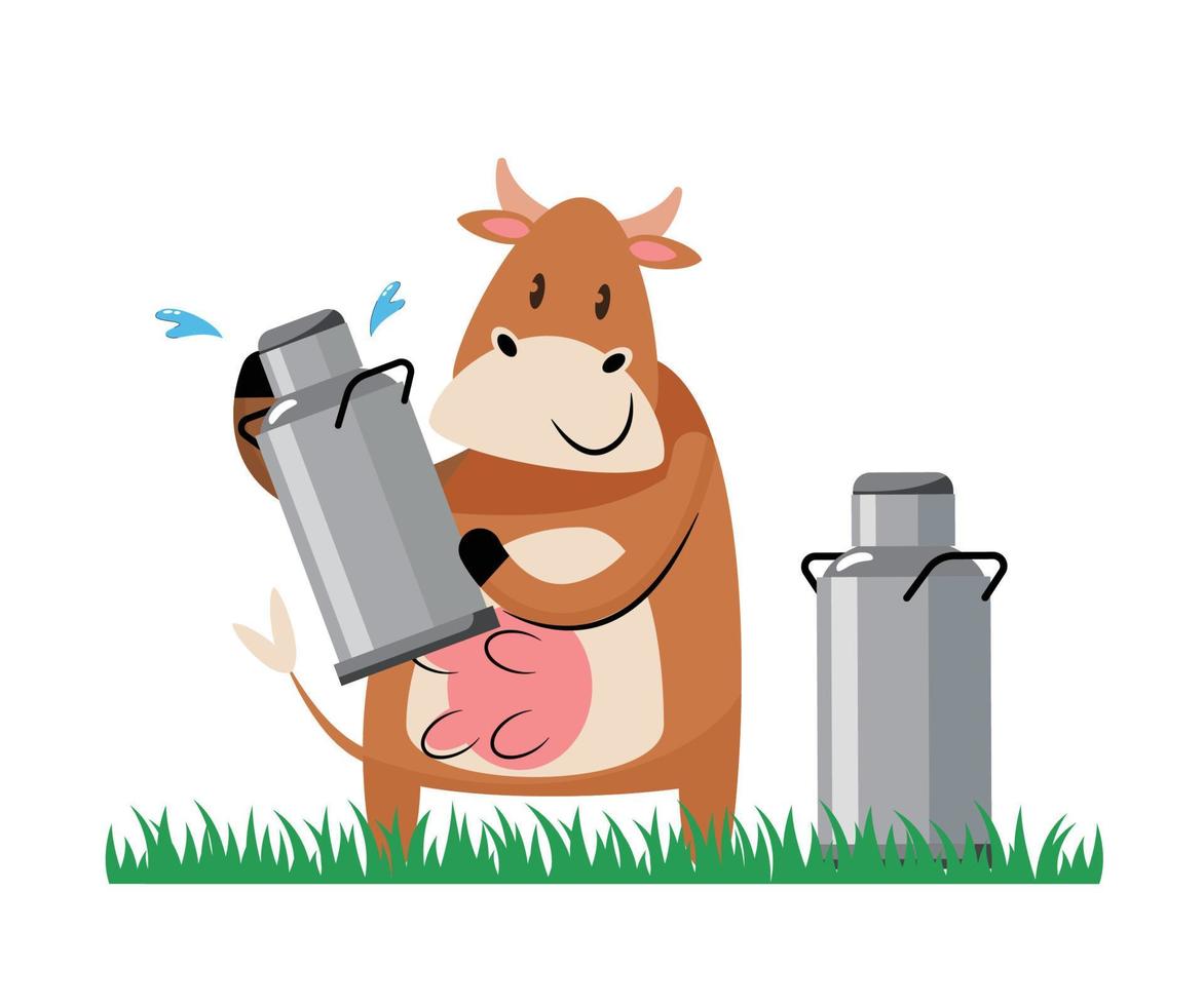 cow with milk can cartoon character vector illustration