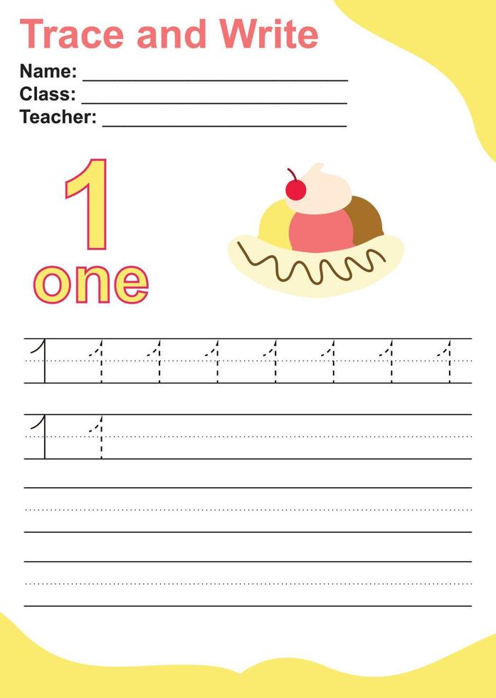 Trace and write number for children. Exercise for children to recognize the number. Educational worksheet for preschool. Valentine theme. Vector file.
