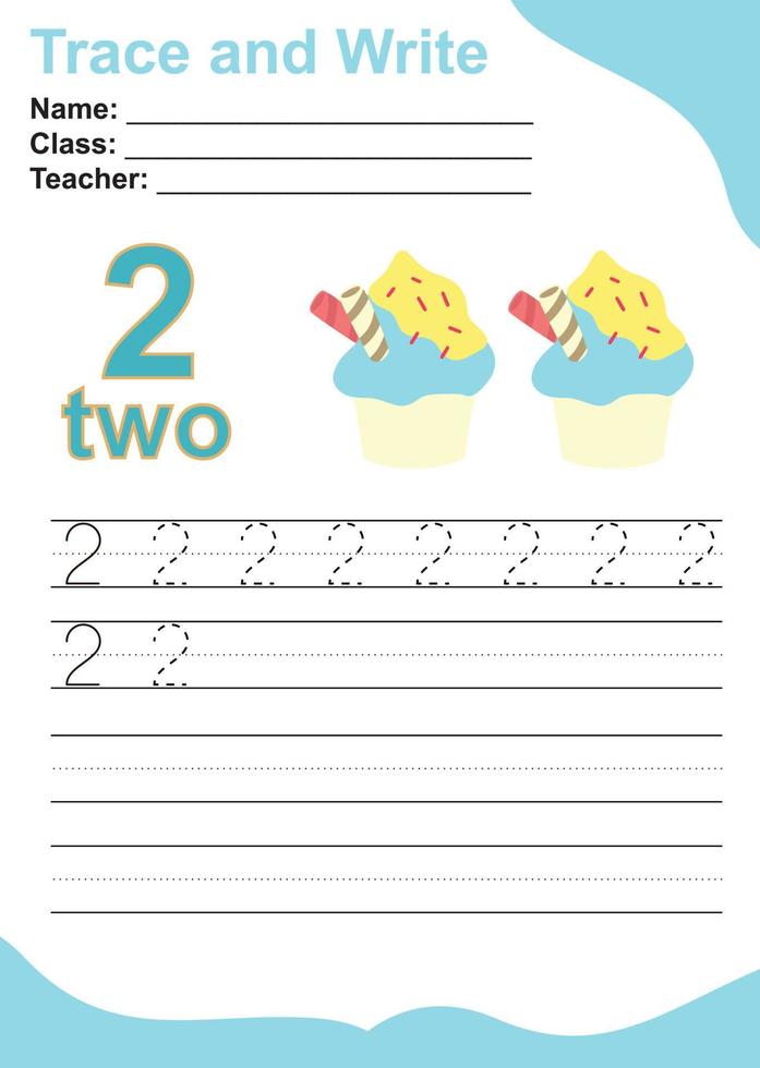 Trace and write number for children. Exercise for children to recognize the number. Educational worksheet for preschool. Valentine theme. Vector file.