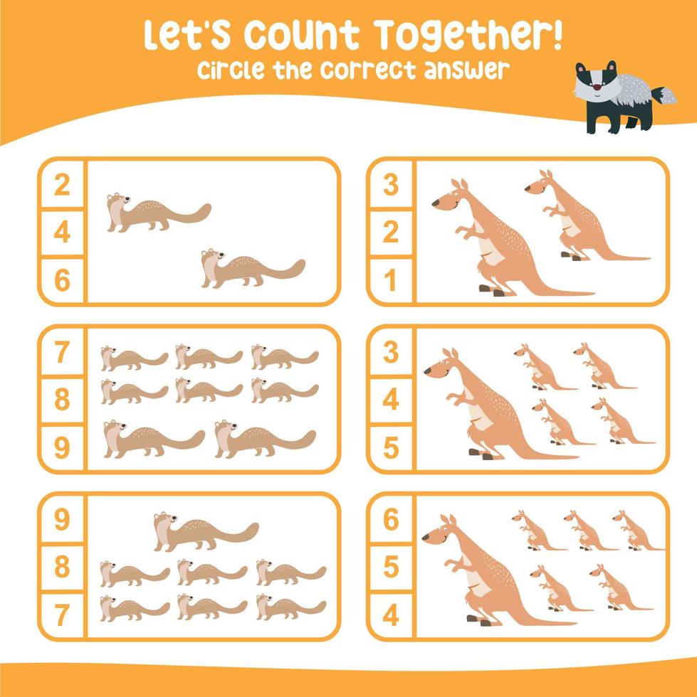 Lets count together worksheet. Educational printable math worksheet. Math game for children. Vector illustration.