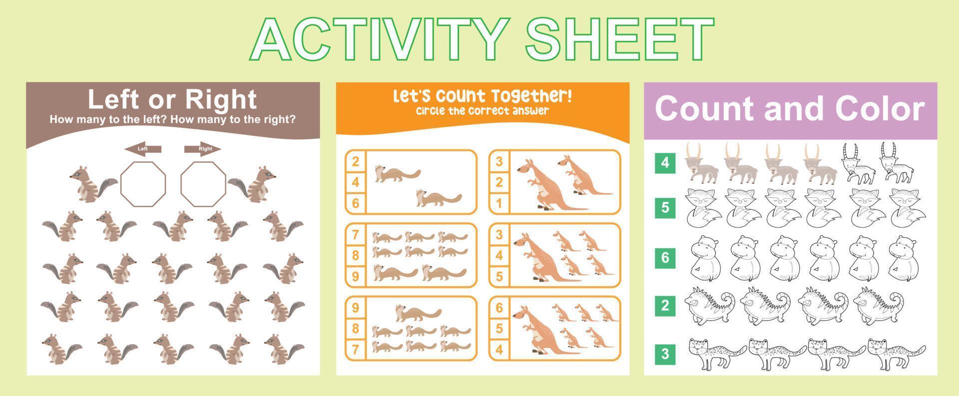 Educational printable worksheet. Activity sheet for children with animal theme. Vector file