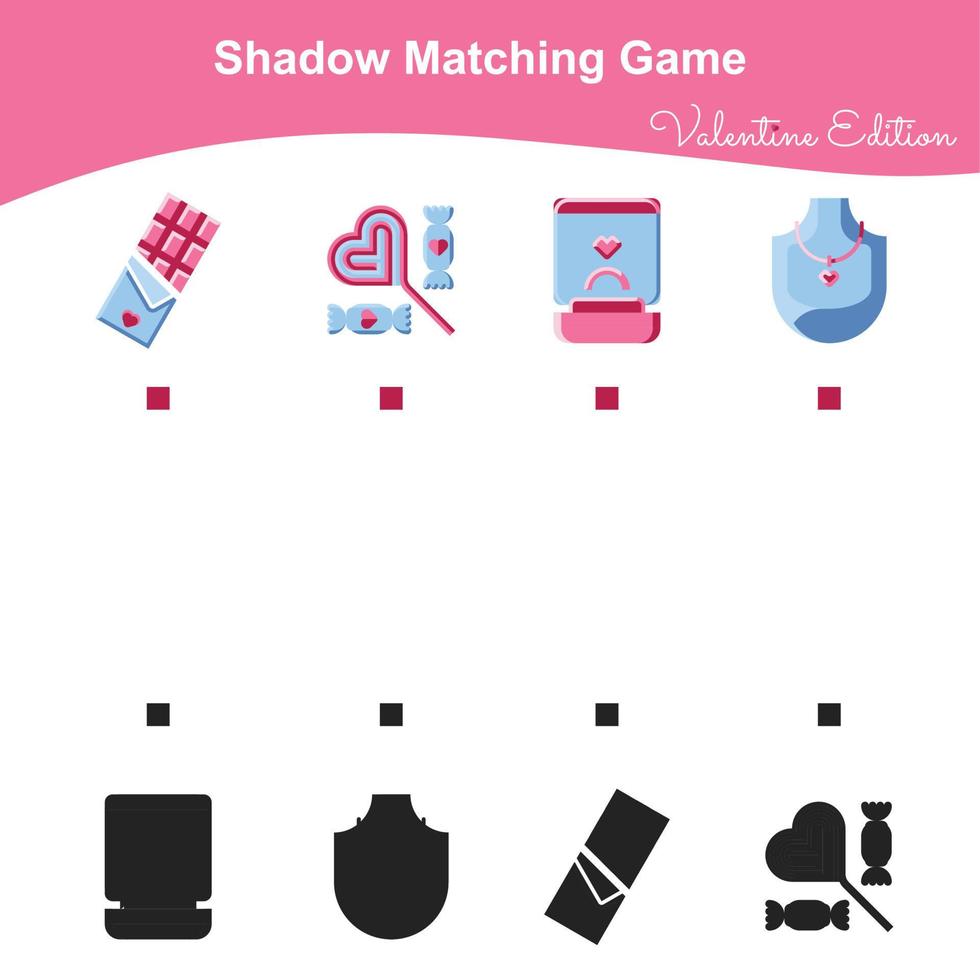 Find the correct shadow. Educational matching game for children. Kids educational game. Preschool worksheet activity. Valentine theme. Vector file.