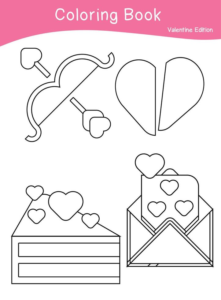 Educational printable coloring worksheet. Valentine theme. Vector outline for coloring page.