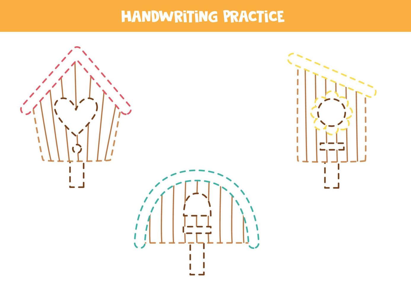 Tracing lines for kids. Cute birdhouses. Writing practice. vector