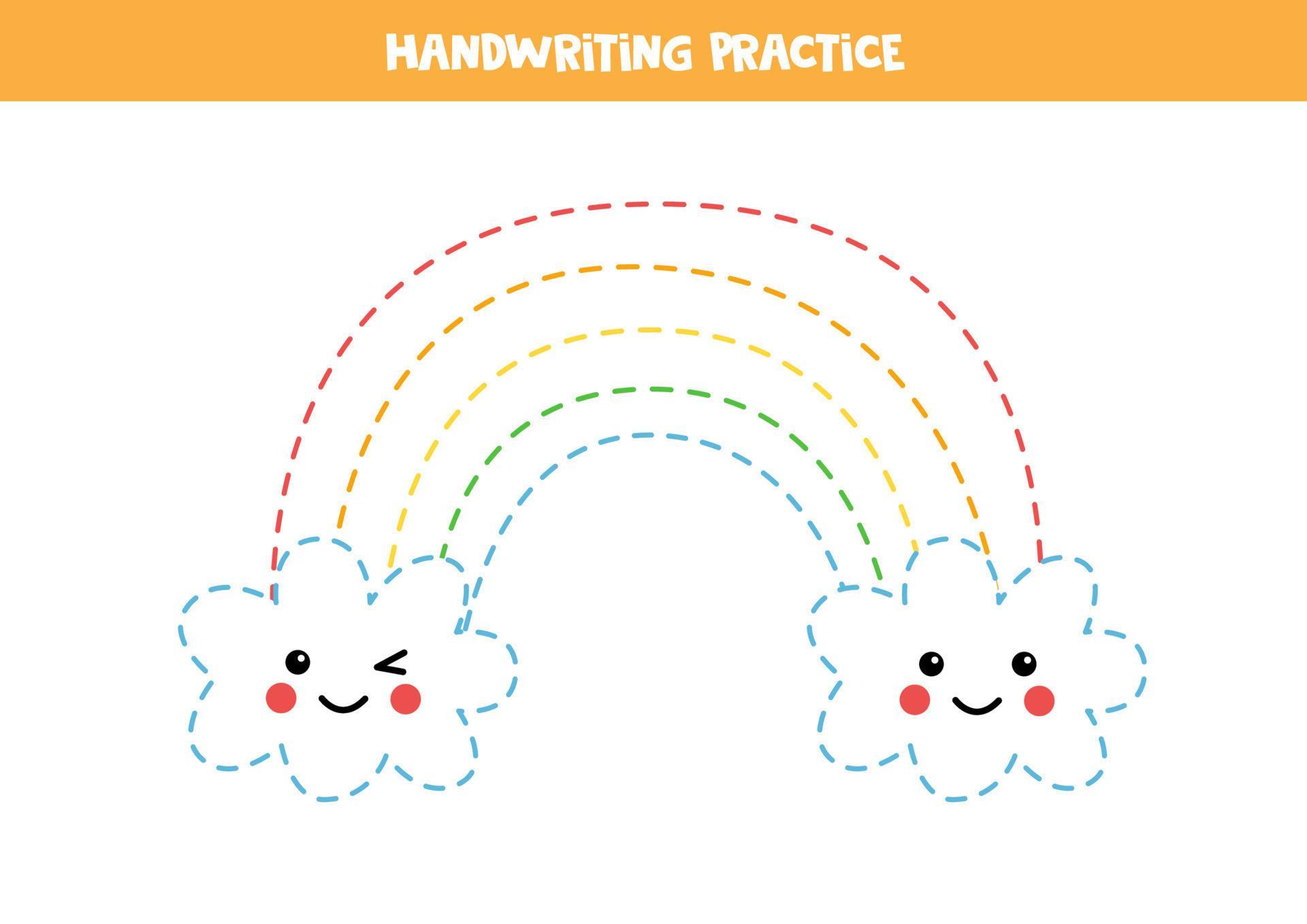 Tracing lines for kids. Cute rainbow. Writing practice. 17749050 Vector