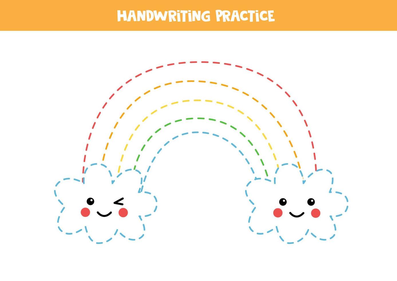 Tracing lines for kids. Cute rainbow. Writing practice. vector