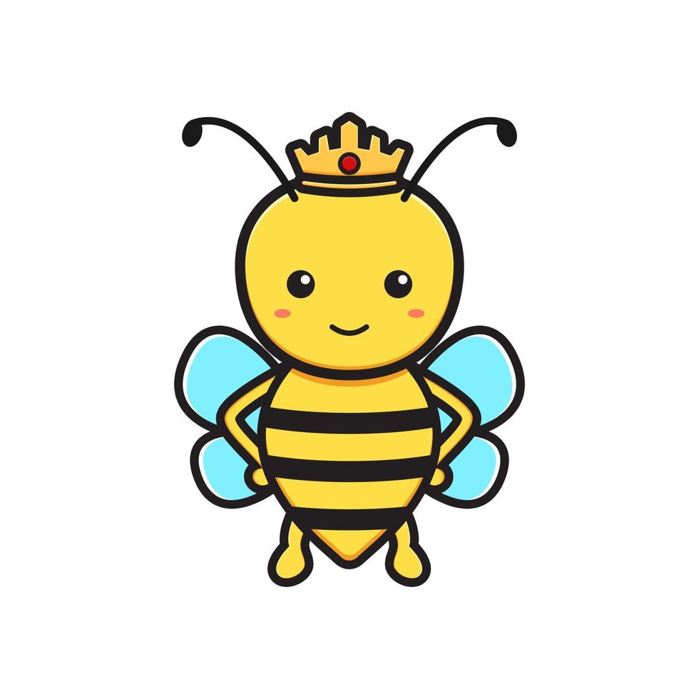 ilustración de icono de dibujos animados de personaje de mascota de abeja reina linda. diseño aislado estilo de dibujos animados plana vector