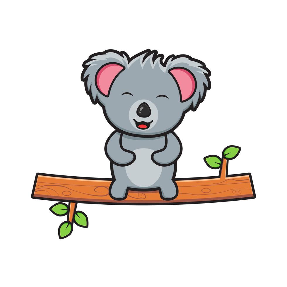 Cute koala is lying on branch cartoon icon clip art illustration vector