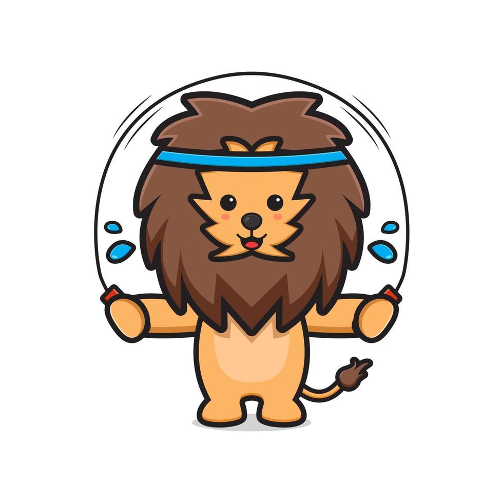 Cute lion do skipping cartoon icon illustration. Design isolated flat cartoon style vector