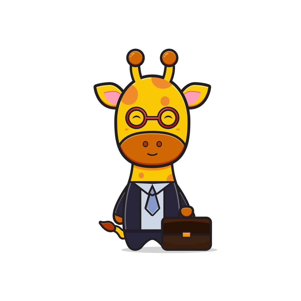 Cute giraffe businessman mascot character cartoon icon illustration. Design isolated flat cartoon style vector