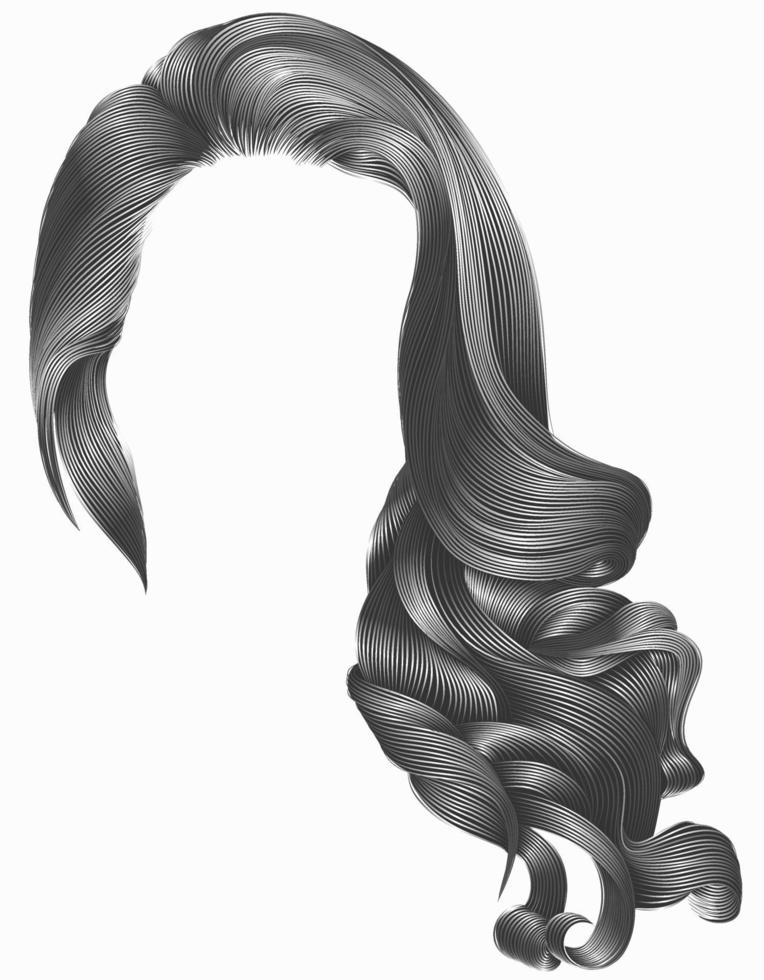 woman trendy long curly gray hairs wig   . retro style . vector