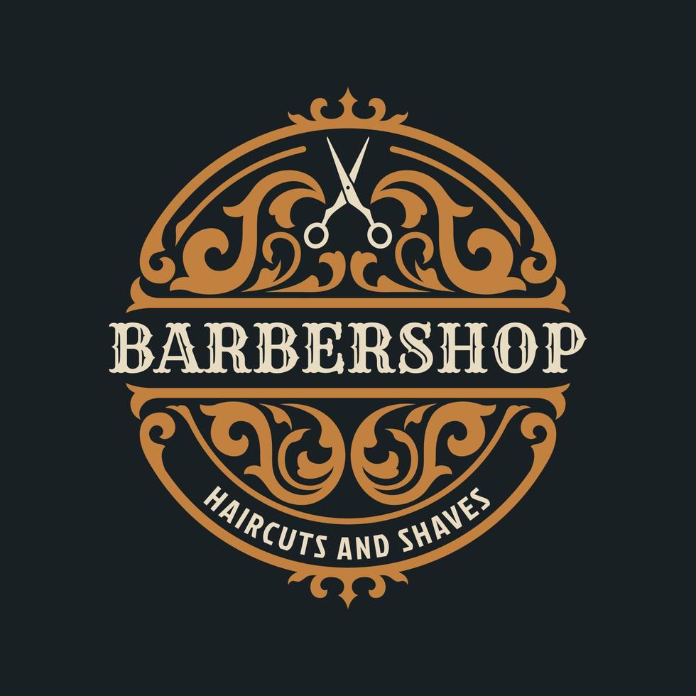 Barbershop vintage Luxury frame Logo Badge with flourish Victorian Ornament vector