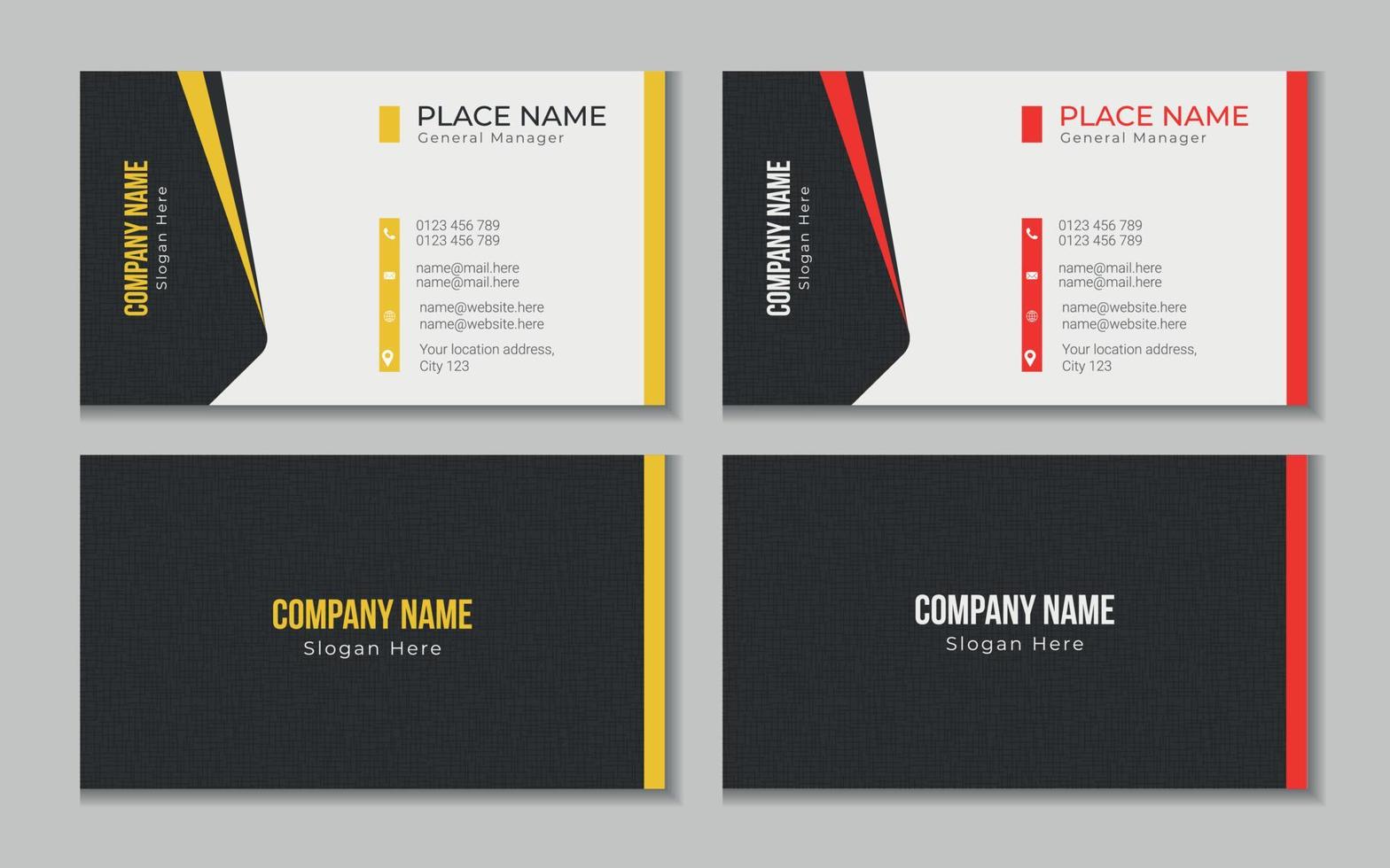 Vector printable and editable horizontal double sided clean modern corporate business card template design