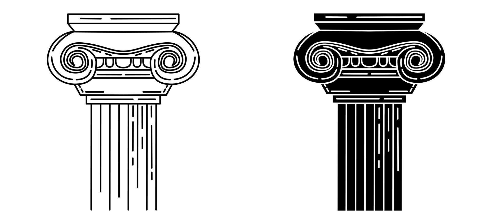 Ancient greek pillar column outline and glyph icon vector