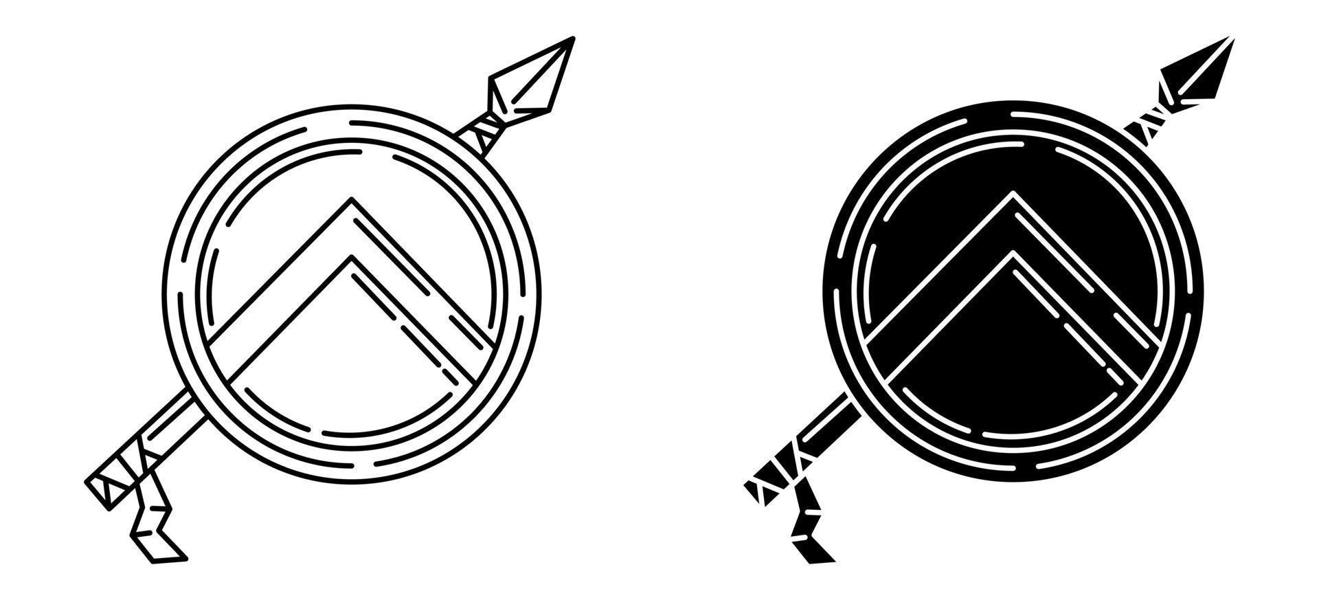 Spear and shield, spartan weapon outline and glyph icon vector