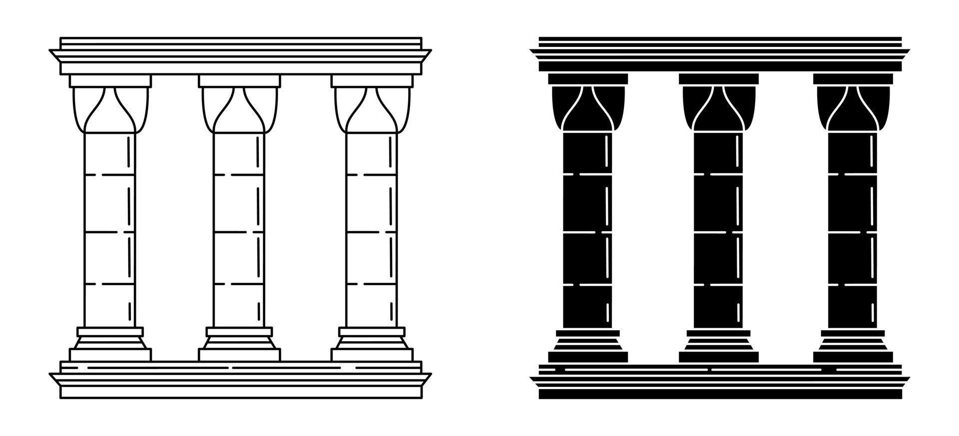 ruin temple outline and glyph icon vector