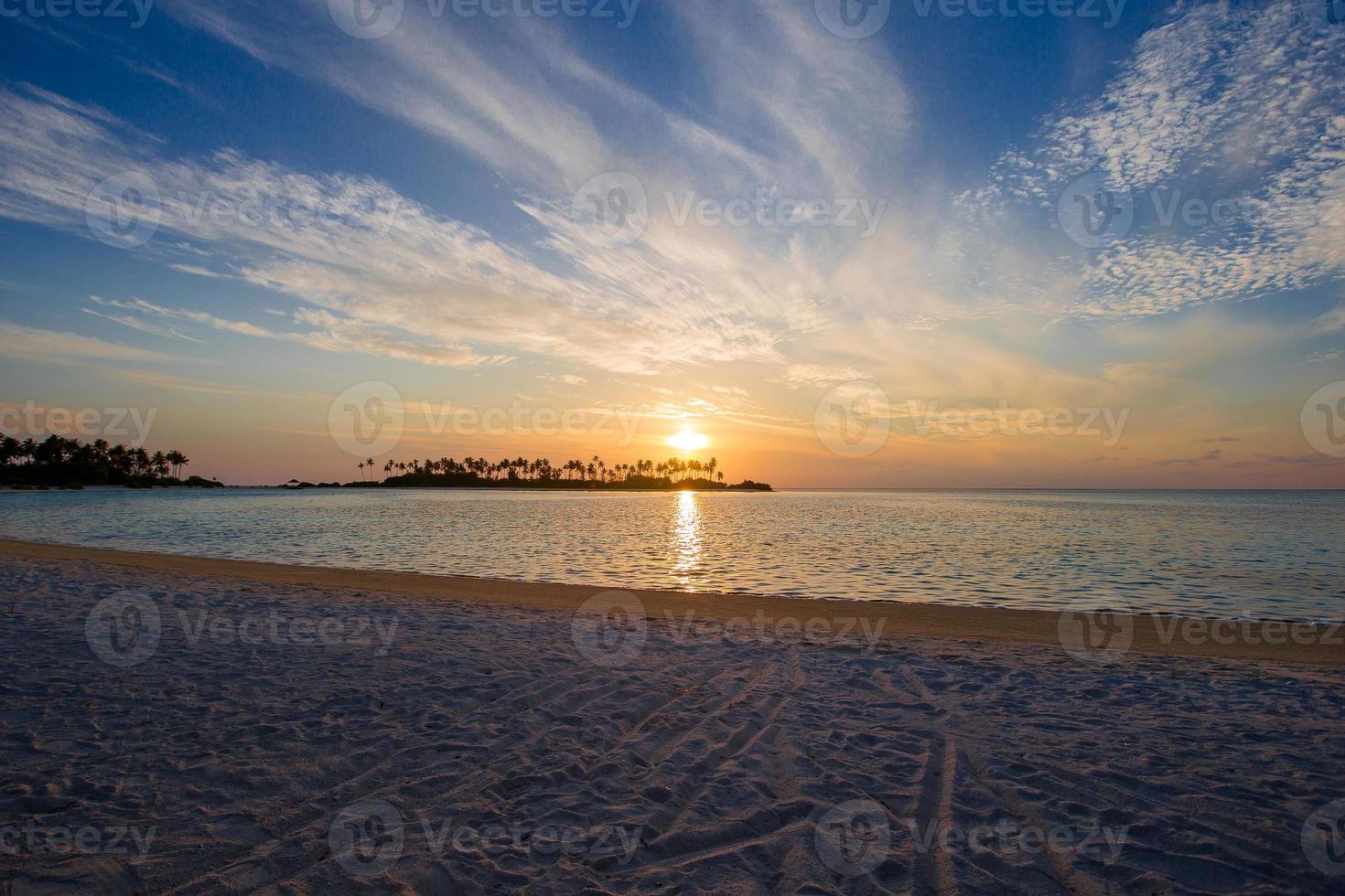 Beautiful colorful sunset in tropical island at Maldives photo