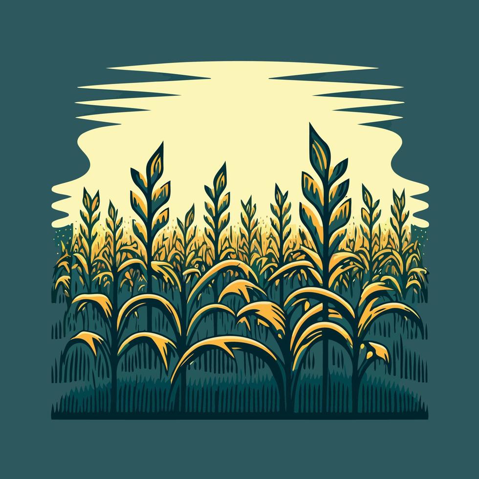 Extensive plantation with corn stalks vector