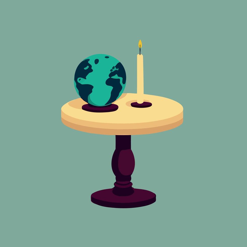 un globo terráqueo y una vela encendida para representar la campaña contra el cambio climático denominada hora del planeta vector