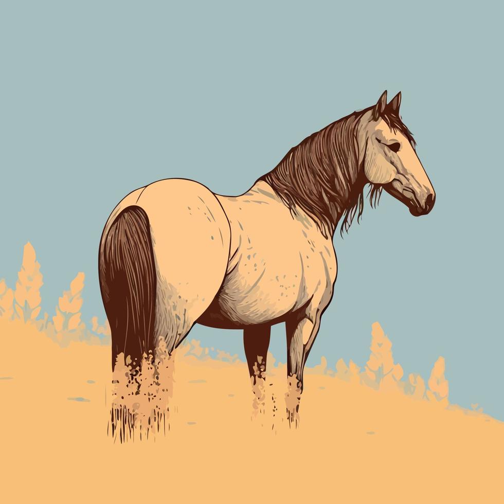 beautiful adult horse standing free in a field vector