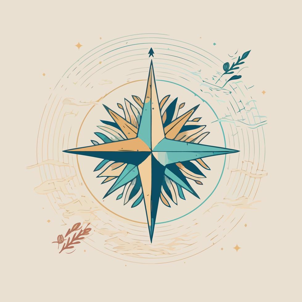 Compass wind rose in stylized and colored illustration vector