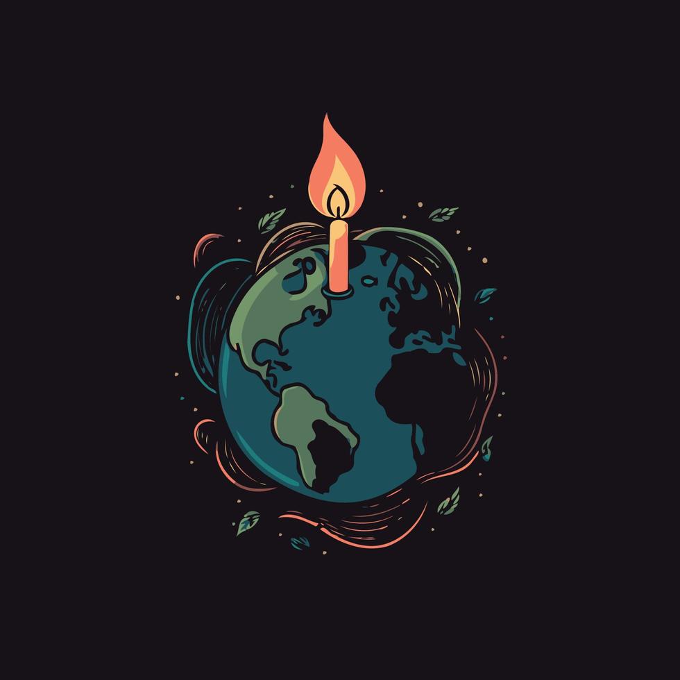 a globe and a lit candle to represent the campaign against climate change called earth hour vector