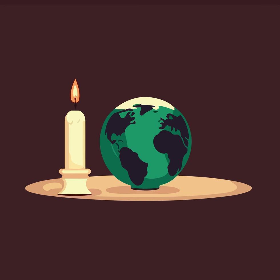 a globe and a lit candle to represent the campaign against climate change called earth hour vector