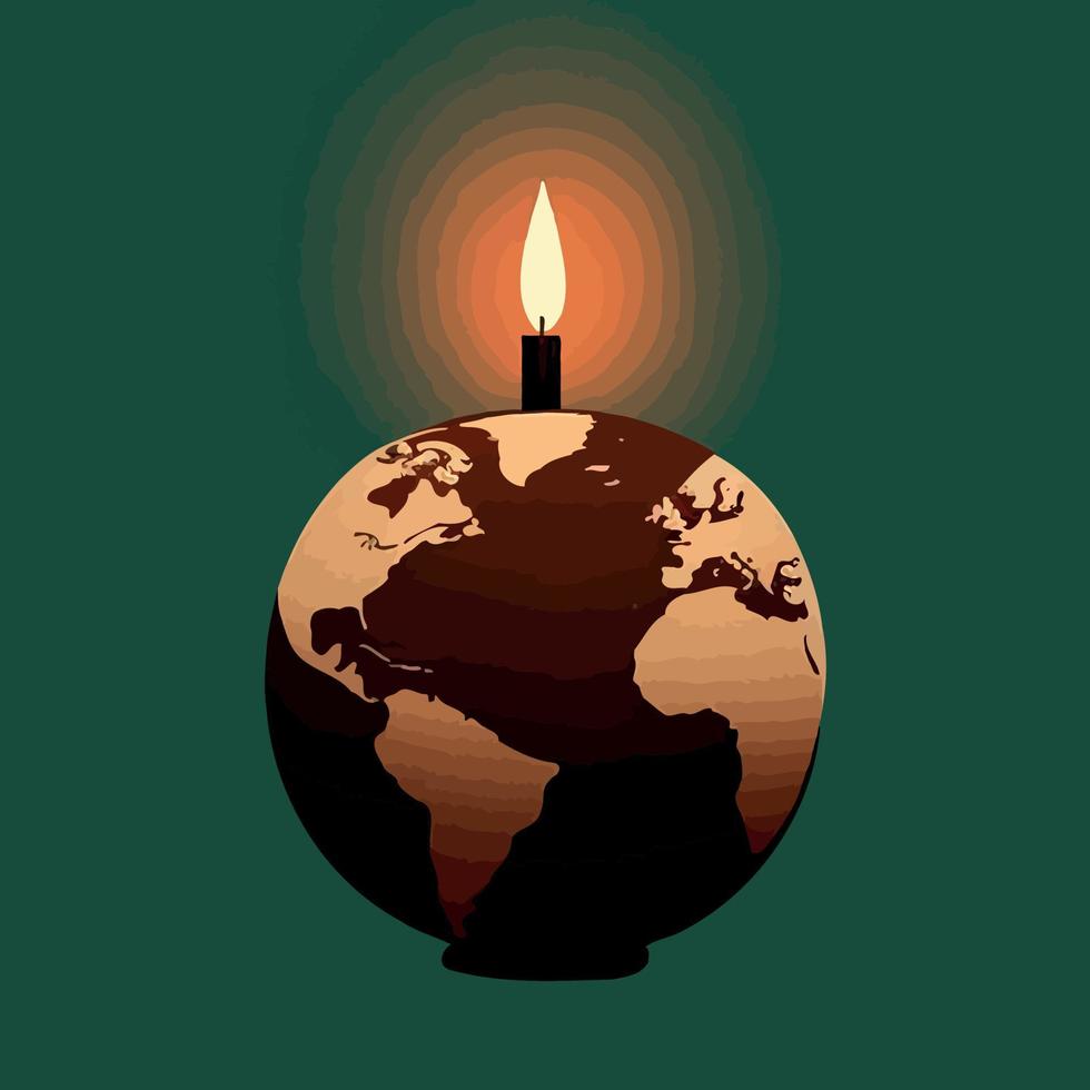 a globe and a lit candle to represent the campaign against climate change called earth hour vector
