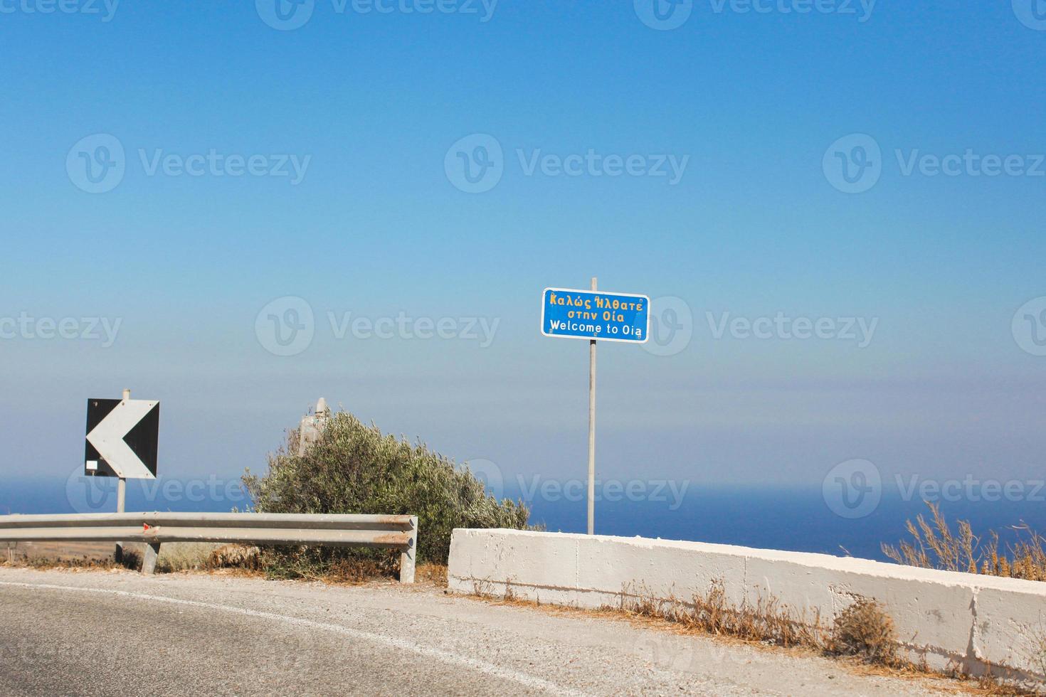 Pointer to the town Oia on Santorini, Greece photo