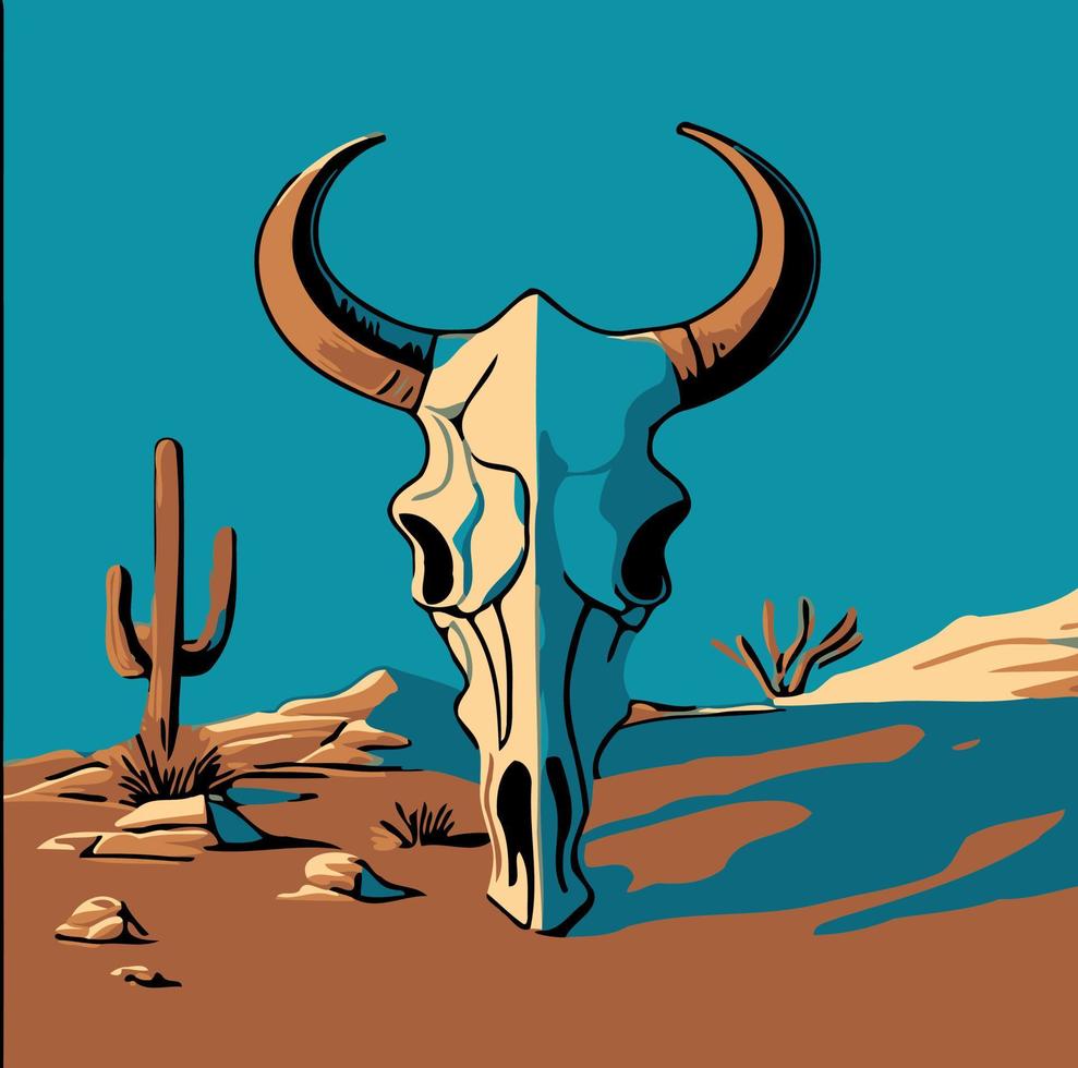 Horned cow head skull vector