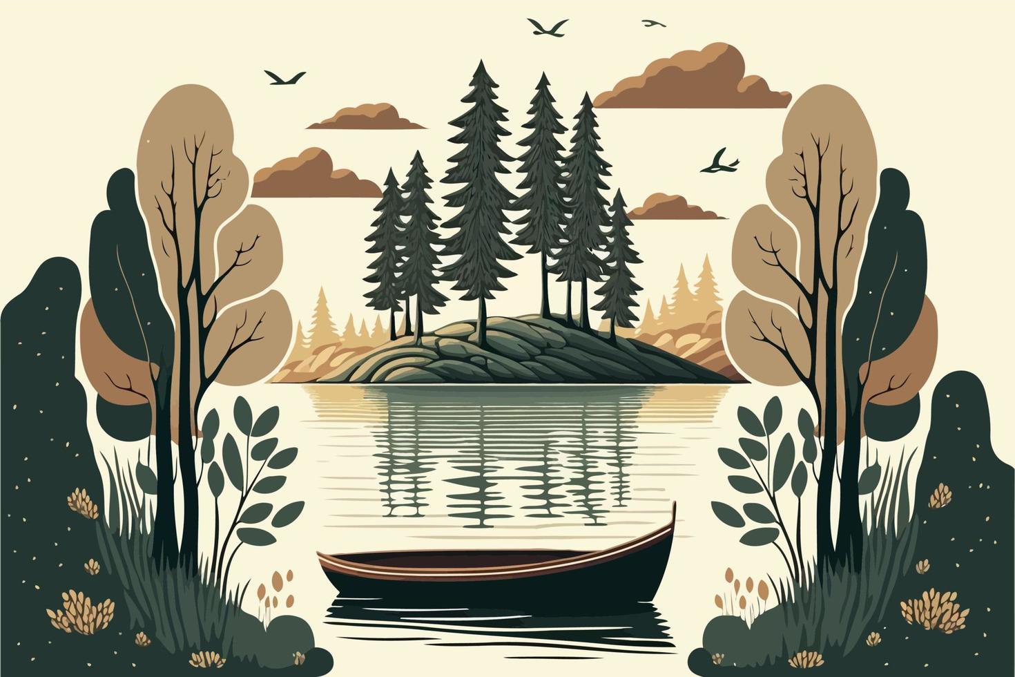 river in natural environment with an empty boat vector