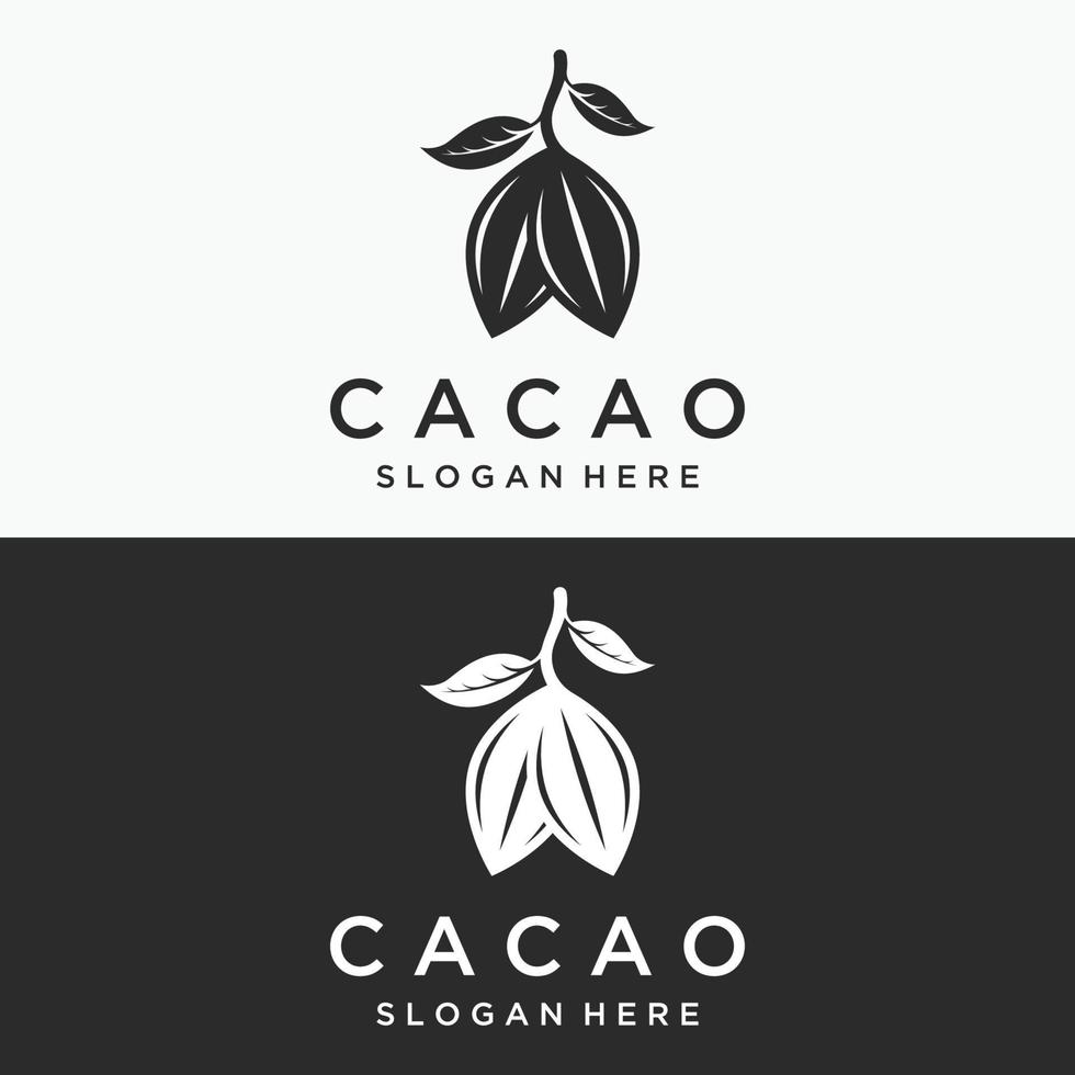 diseño de plantilla de logotipo de planta de vaina de cacao de chocolate, grano de cacao, fondo aislado de planta orgánica exótica. vector