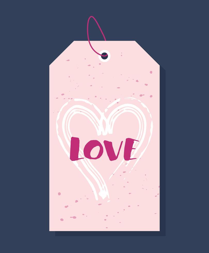 Hand drawn vector Valentines Day gift tag. Love and romance tag isolated on dark background. Romantic label for decorative design. Template for holidays and wedding designs.