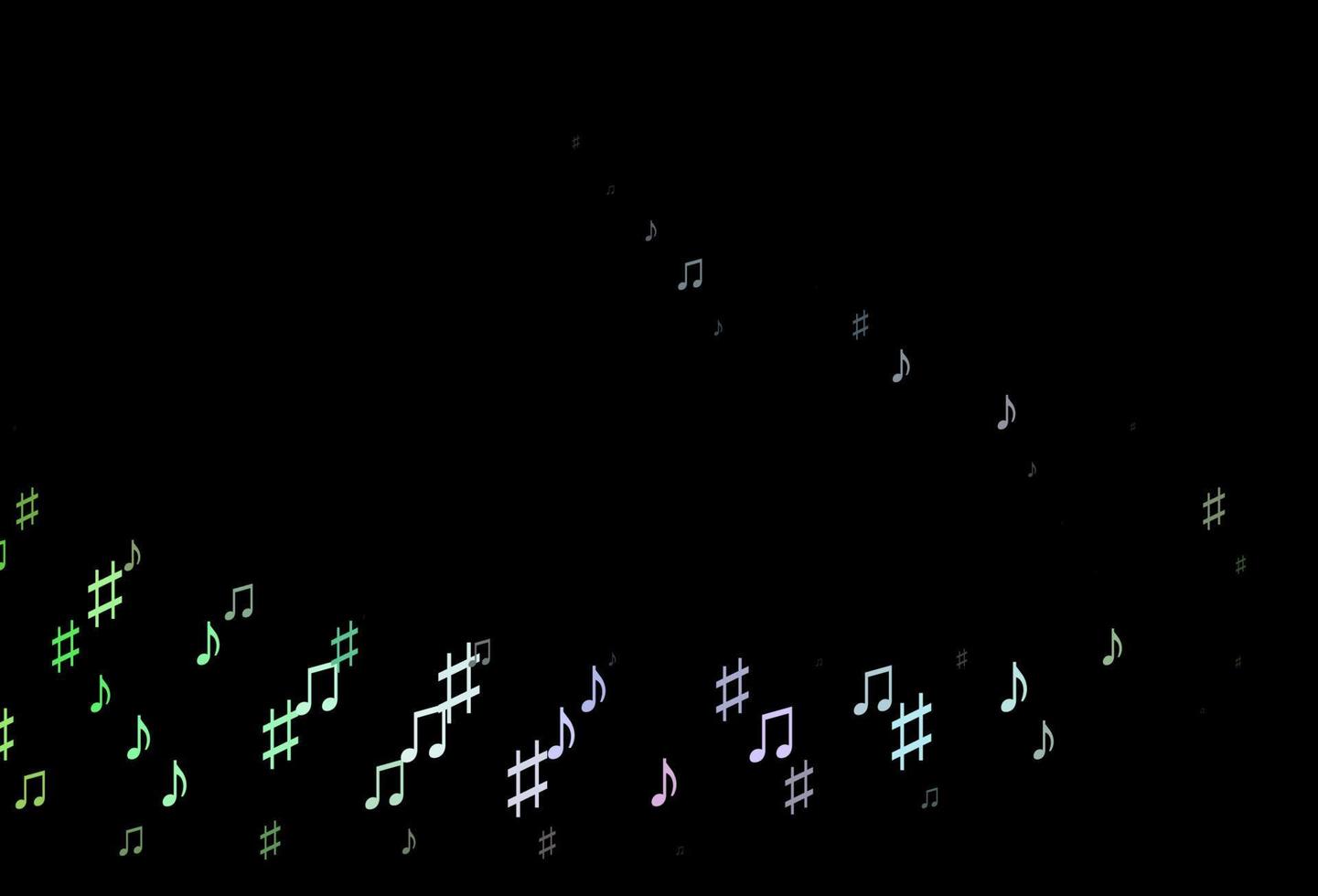 Dark Multicolor, Rainbow vector background with music symbols.